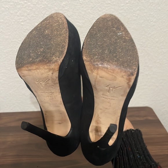 Giuseppe Zanotti Black Suede Peep Toe Platform Ankle Strap Pumps Size 35 - Picture 6 of 9